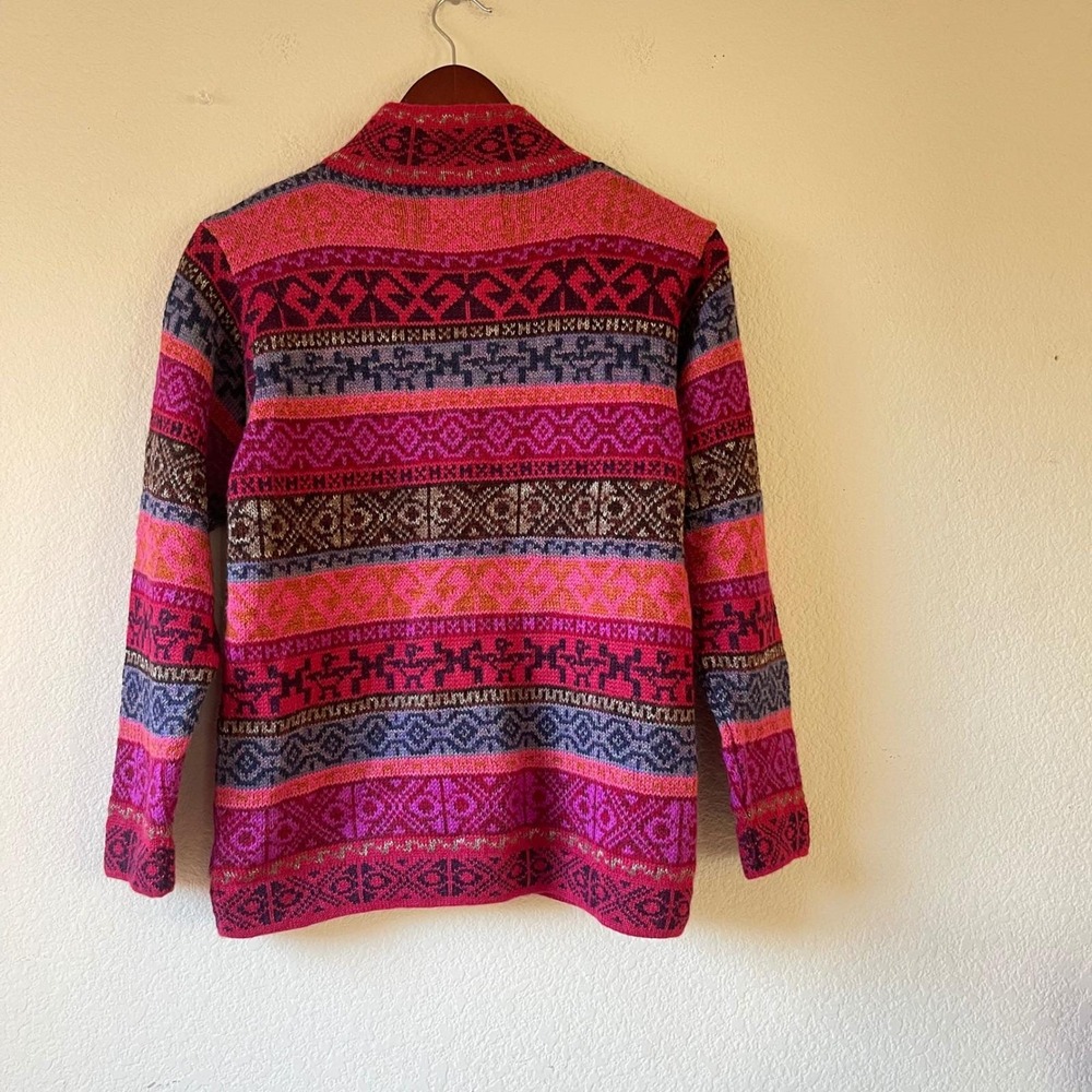 Inka Tradition‎ Baby Alpaca Geometric Pattern Button Front Cardigan Women Small - Picture 2 of 5